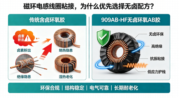 909AB‑HF 无卤环氧 AB 胶：磁环电感线圈粘接为什么优先选无卤配方？