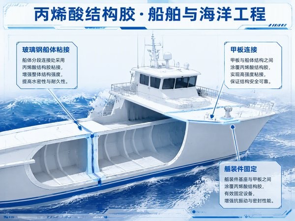 丙烯酸结构胶在船舶与海洋工程中的应用：玻璃钢船体、甲板与舾装件粘接