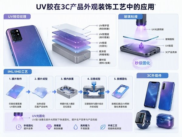 UV胶在3C产品外观装饰工艺中的应用：UV转印纹理、IML/IMD与玻璃粘接