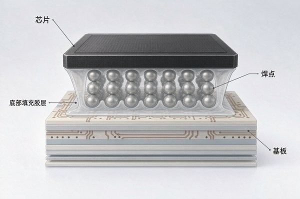 环氧底部填充胶在BGA芯片封装中的应用：焊点保护与underfill工艺要点
